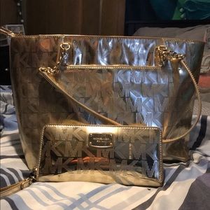 Metallic gold Michael kors purse & wallet set